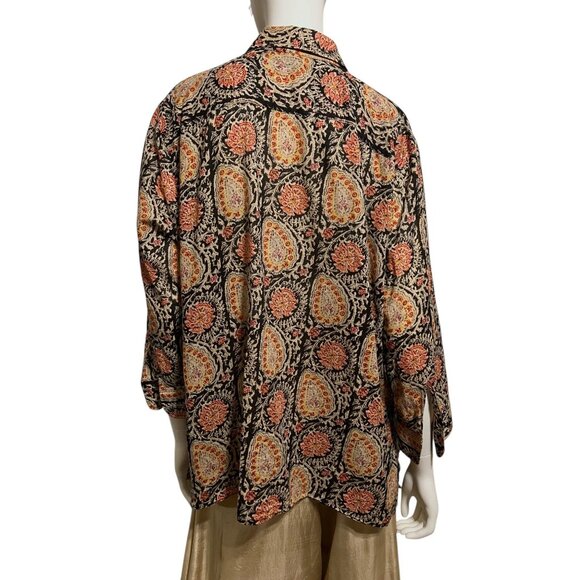 Lauren Ralph Lauren Ruffled Paisley Shirt 2X Oversized Flowy Romantic Preppy - Picture 5 of 10